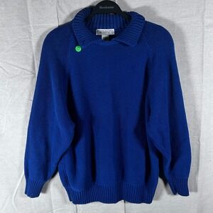 Gap Clothing Co Vintage Blue Ramie Cotton Knit Collared Sweater Mens Large